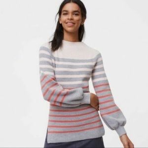 Loft Balloon Sleeve striped pink grey sweater size S